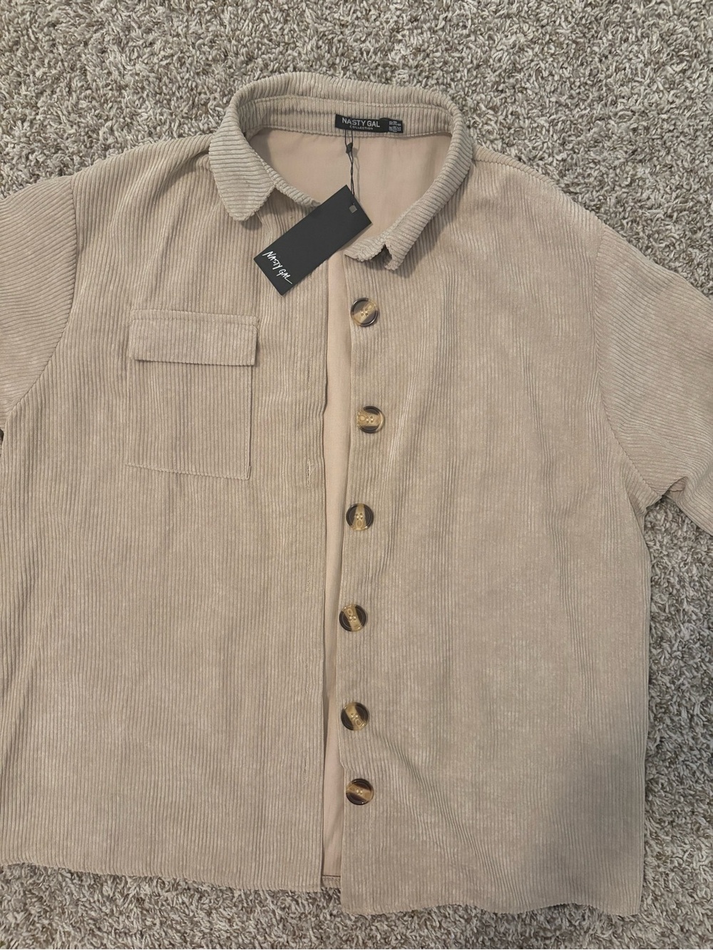 Nasty Gal Men’s Light Beige Corduroy Button-Down Shirt